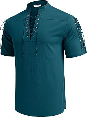 Beach Short Sleeve Lace-up Hippie T-shirt V-neck Shirt