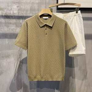 Ice Silk Polo Shirt Plaid Top Men's Clothing