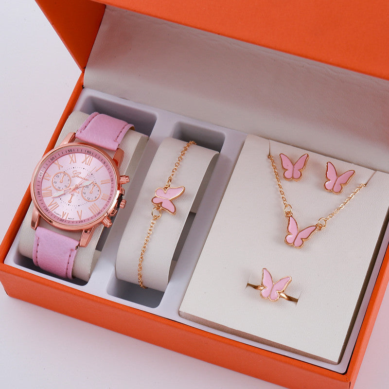 Luxurious Ladies' Graduated Belt Watch with Matching Jewelry Set