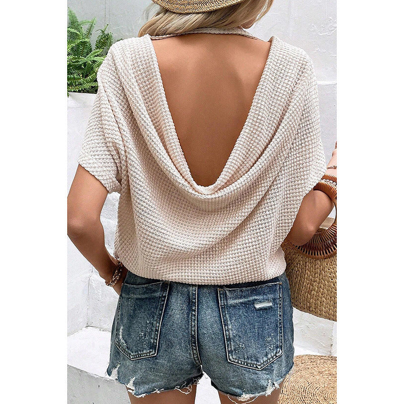 Summer Backless Female Casual Loose-fitting T-shirt