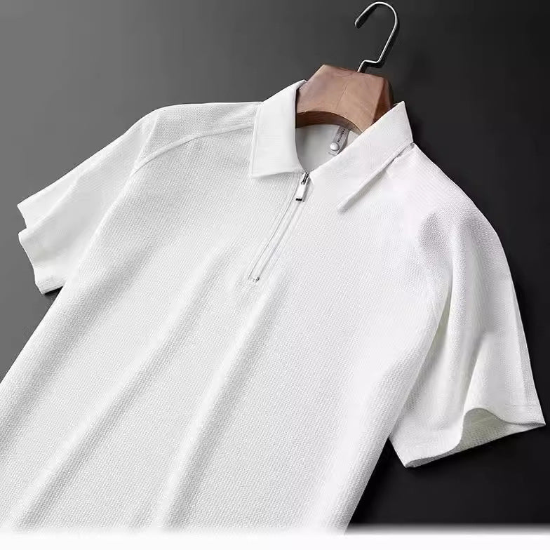 Luxury Summer Half Zipper Polo Men's Short Sleeve Lapel T-shirt