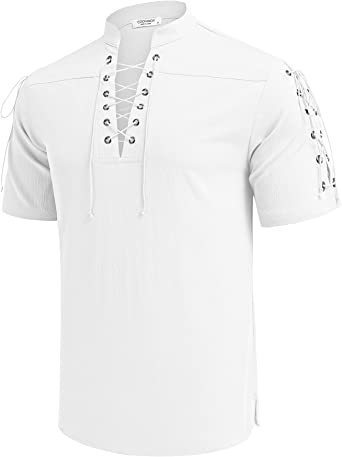 Beach Short Sleeve Lace-up Hippie T-shirt V-neck Shirt