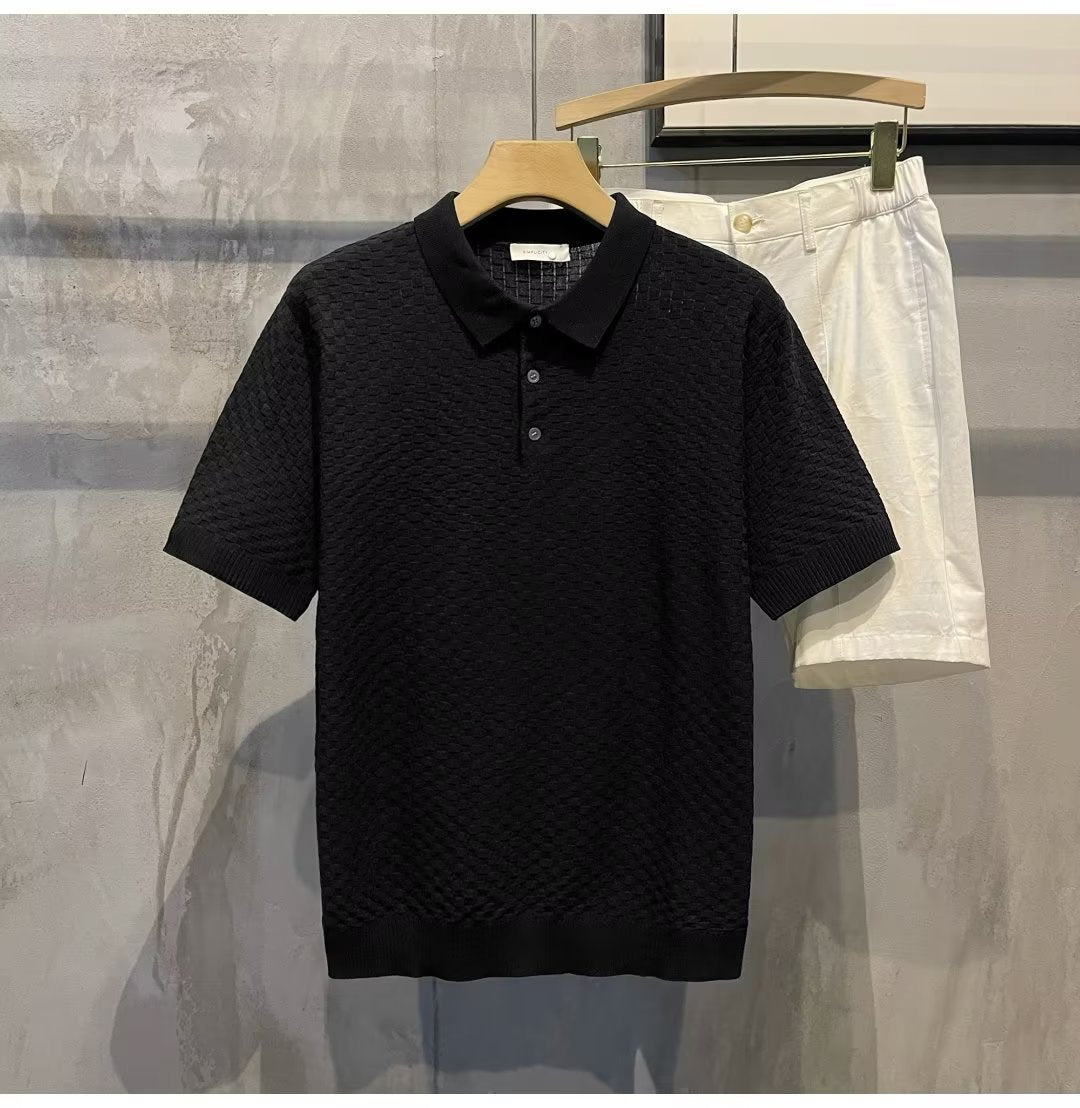 Ice Silk Polo Shirt Plaid Top Men's Clothing