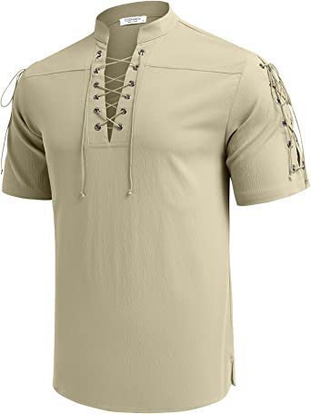 Beach Short Sleeve Lace-up Hippie T-shirt V-neck Shirt