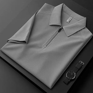 Luxury Summer Half Zipper Polo Men's Short Sleeve Lapel T-shirt