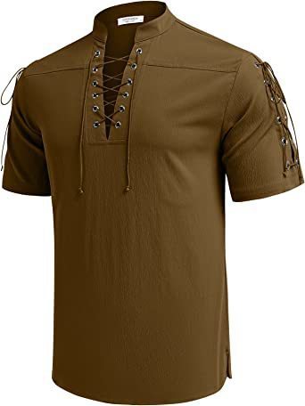 Beach Short Sleeve Lace-up Hippie T-shirt V-neck Shirt