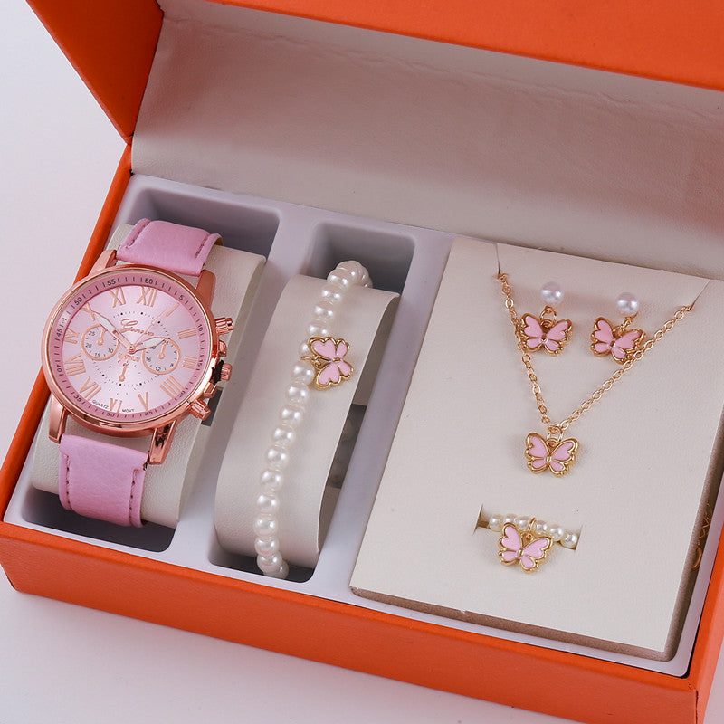 Luxurious Ladies' Graduated Belt Watch with Matching Jewelry Set